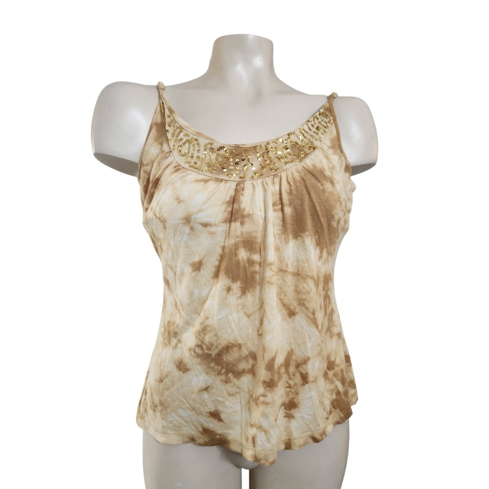 INC International Concepts Tan Tie Dye Sequin Embellished Cami Tank Top Large